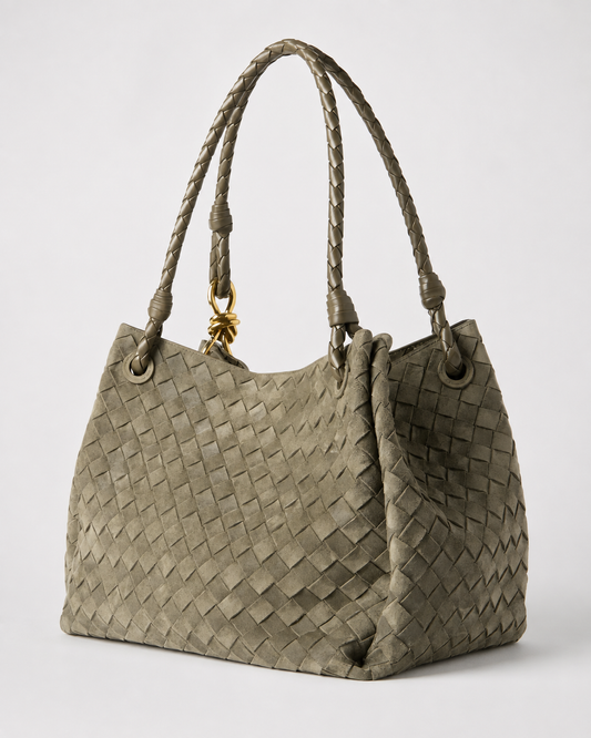 ALEONA La Tessuta woven suede shoulder bag in Light Olive, product image 1