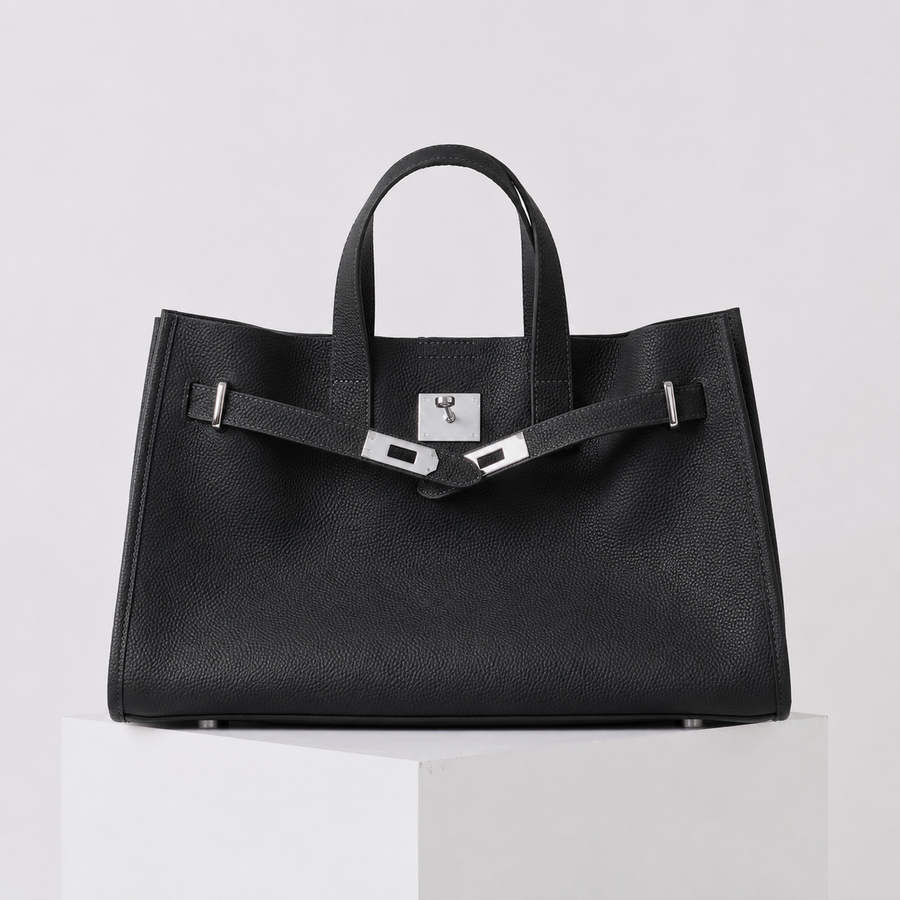 ALEONA L'Essenziale genuine leather shopper in Nero, product image 1