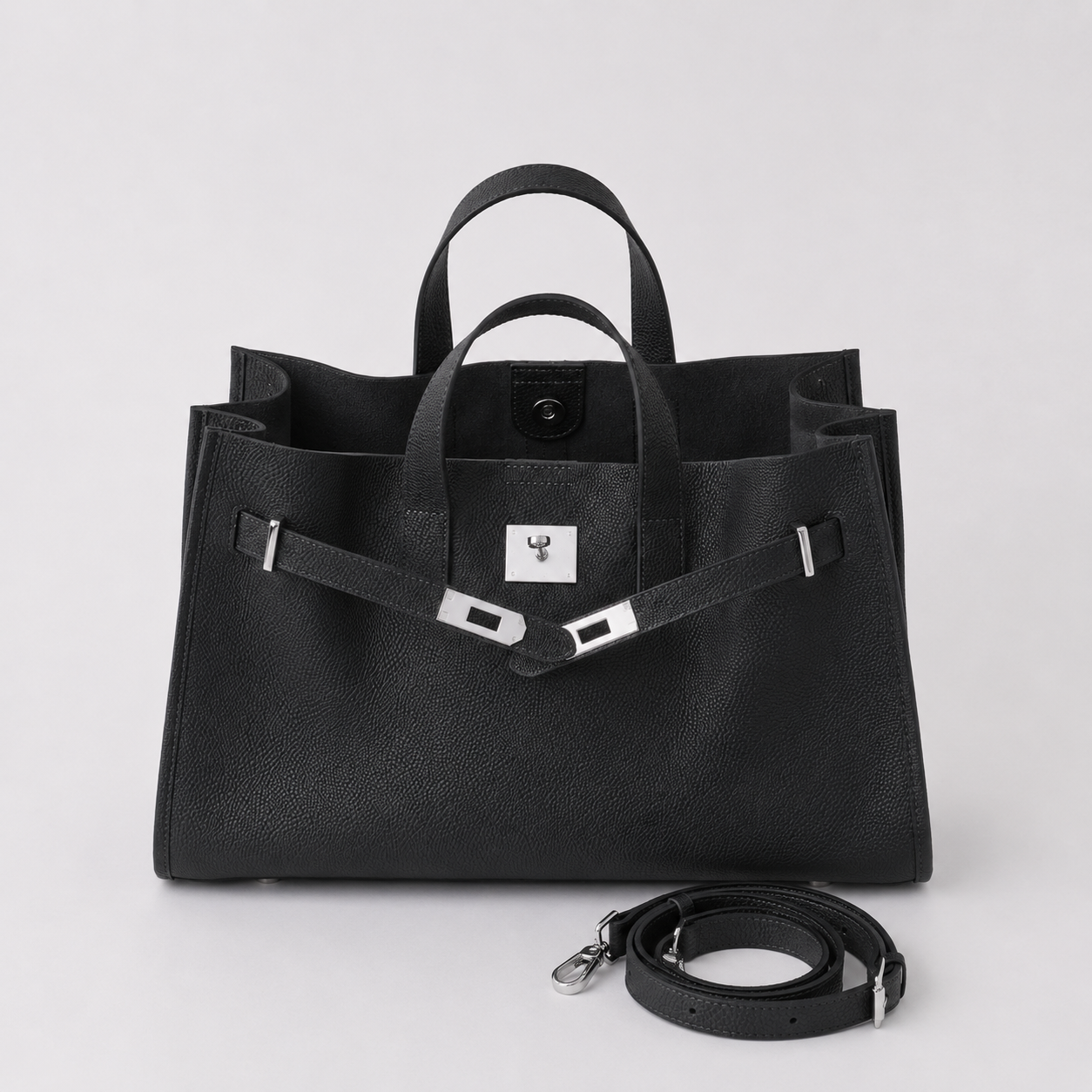 ALEONA L'Essenziale genuine leather shopper in Nero, product image 6