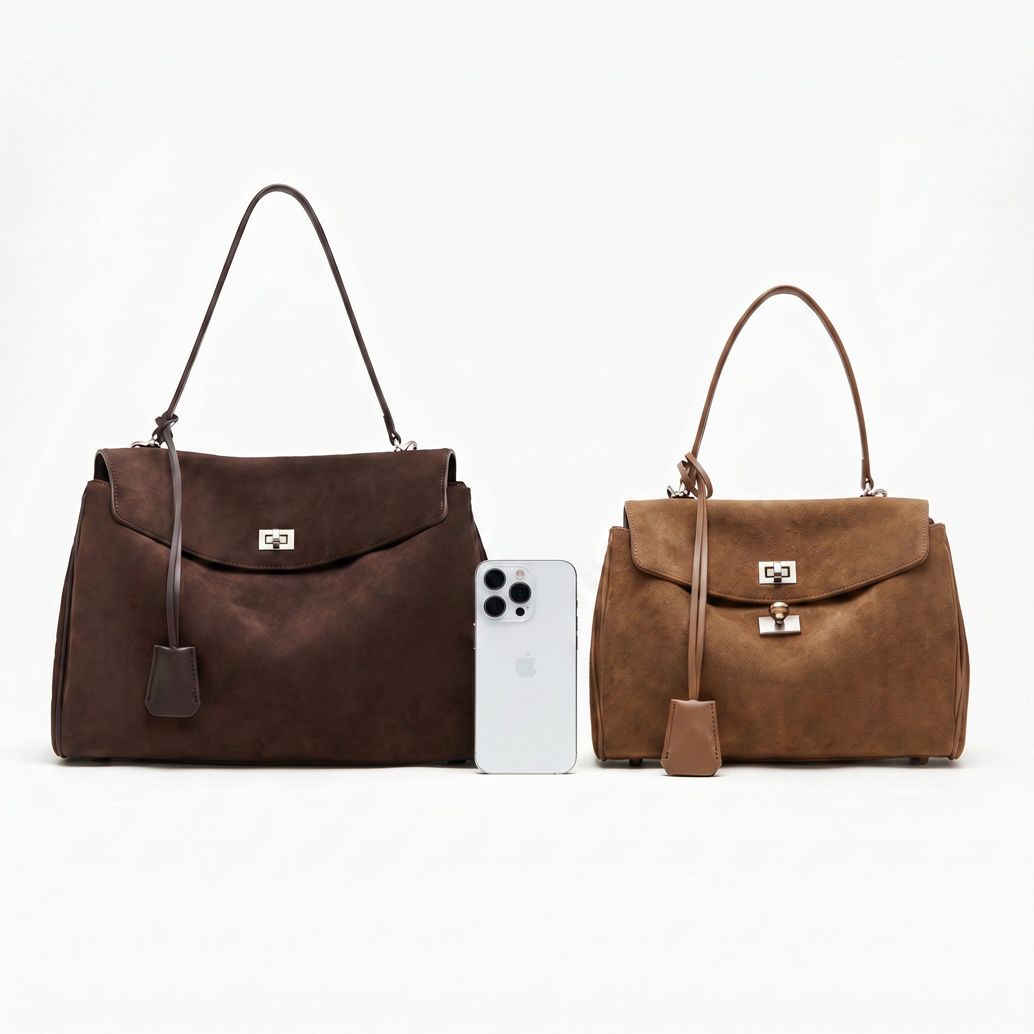 Close-up of the ALEONA handbag's premium suede in natural sunlight.