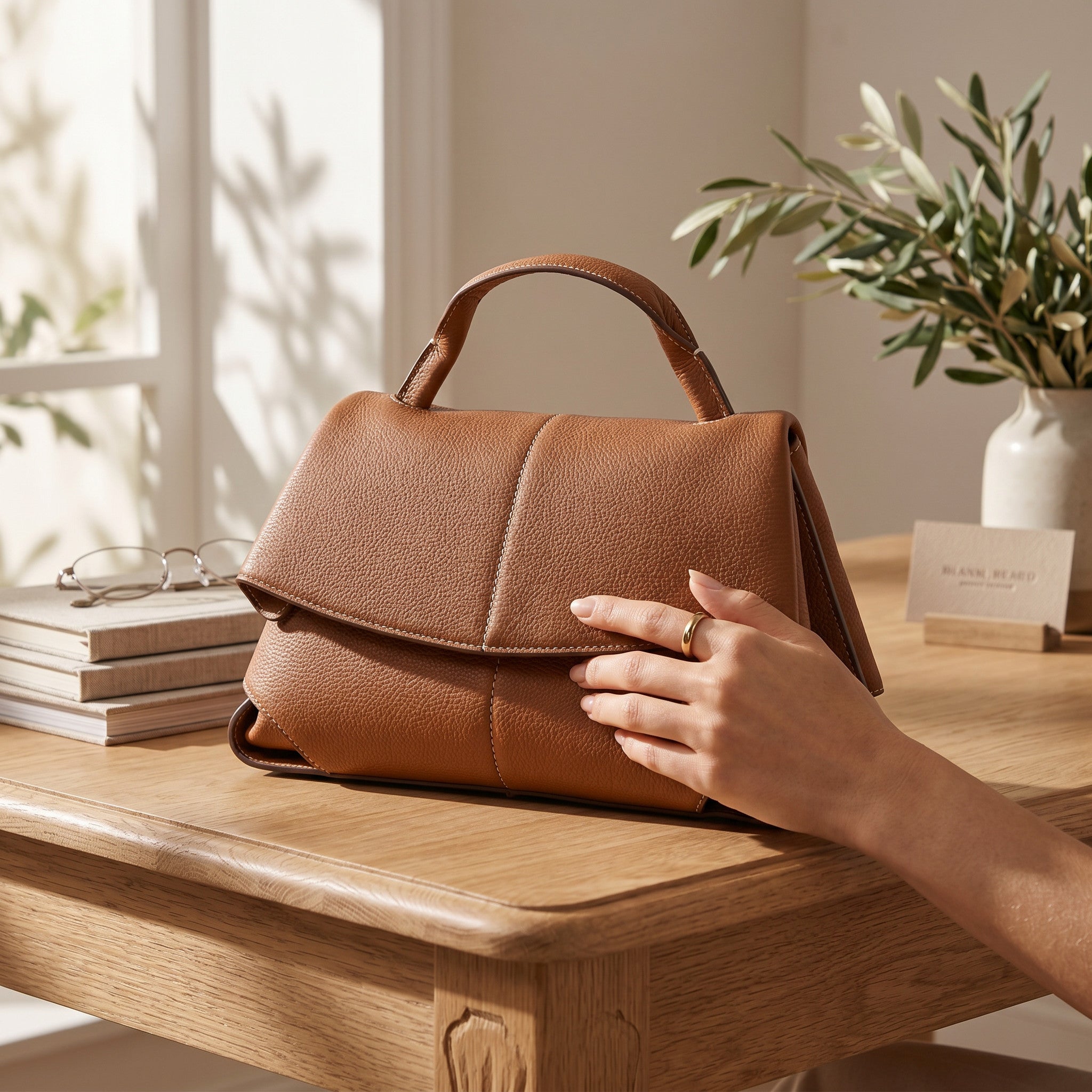 Macro detail of expertly crafted premium suede and solid brass hardware, natural light.